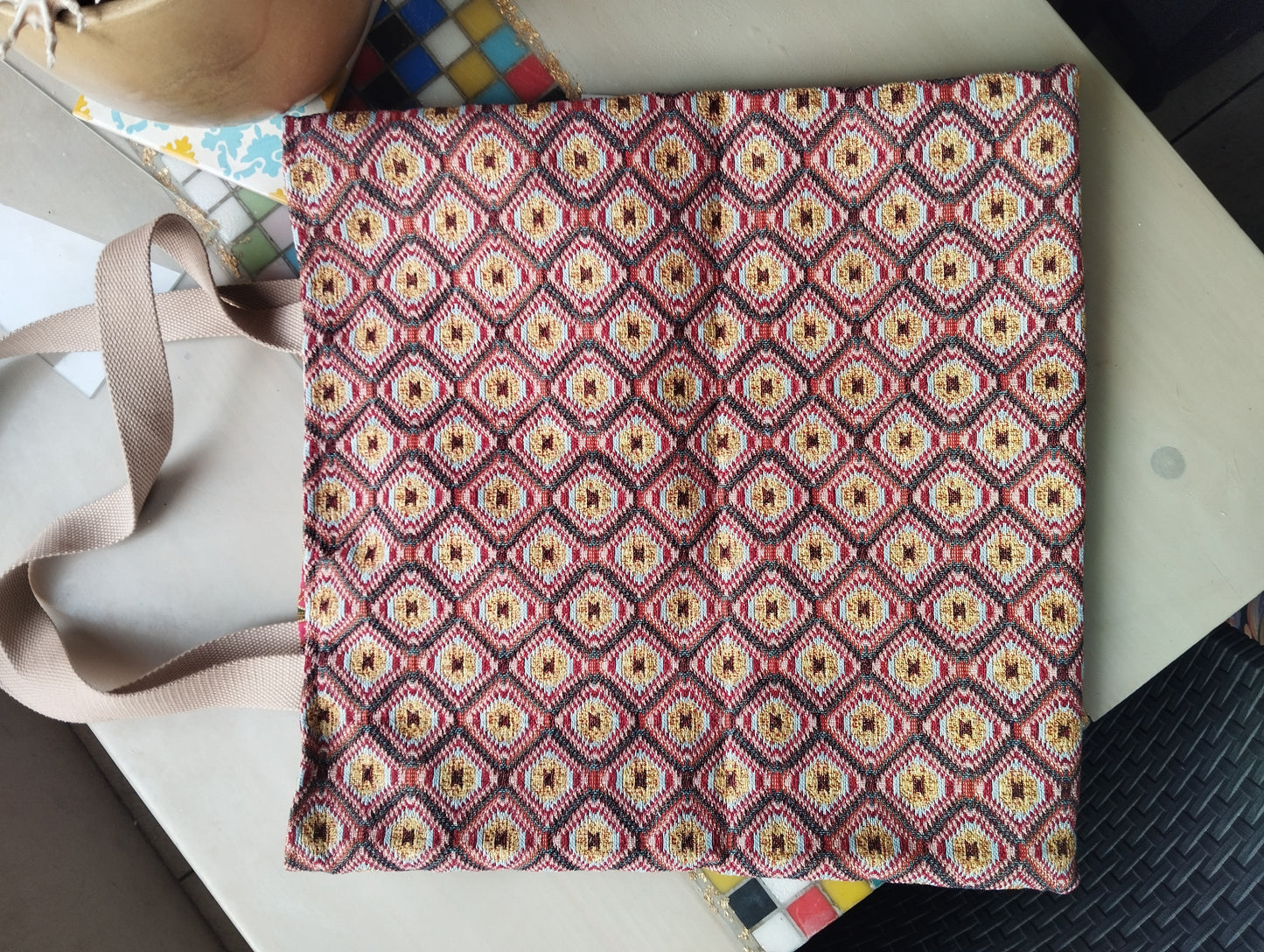 Sac tote bag femme Frida 45*45 cm doublure batik PIECE UNIQUE - caurisandco