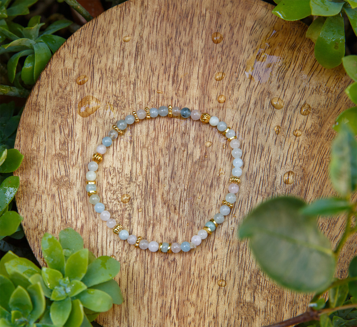 Bracelet perle femme morganite 4mm