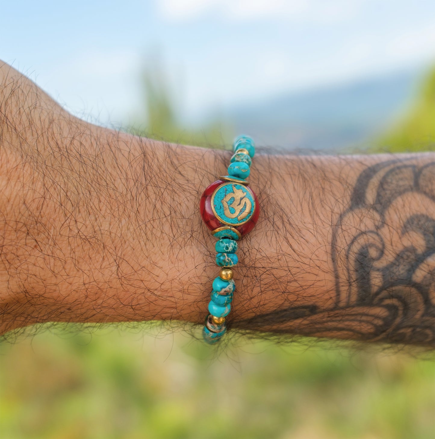 Bracelet homme en Pierres Naturelles Jaspe Océan & Perle Antique rouge