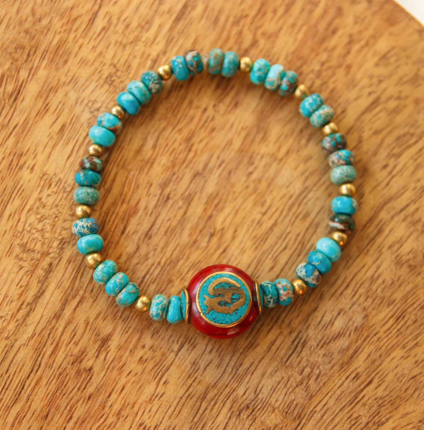 Bracelet homme en Pierres Naturelles Jaspe Océan & Perle Antique rouge