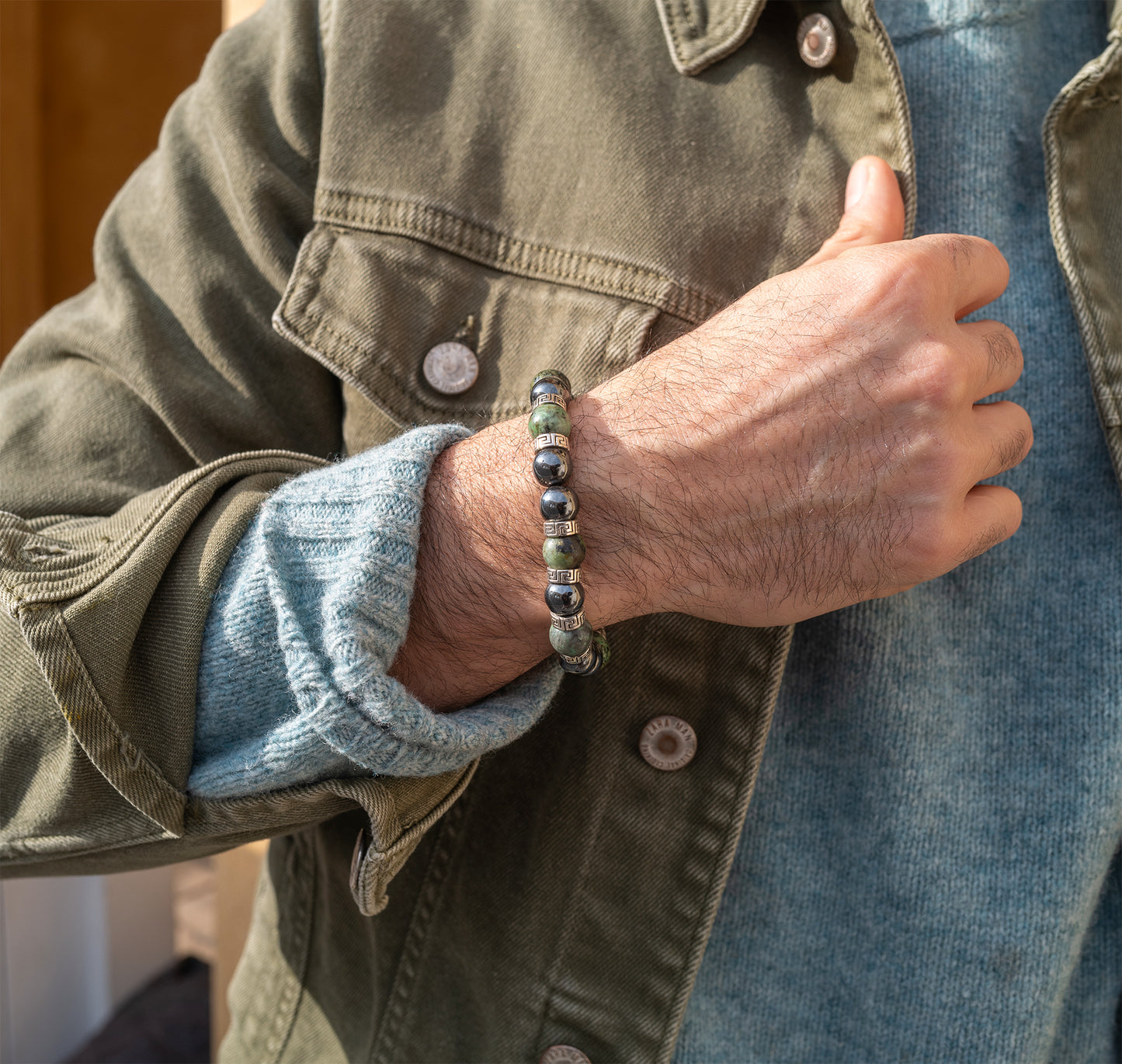 Bracelet homme hematite et turquoise d'afrique 10 mm - caurisandco