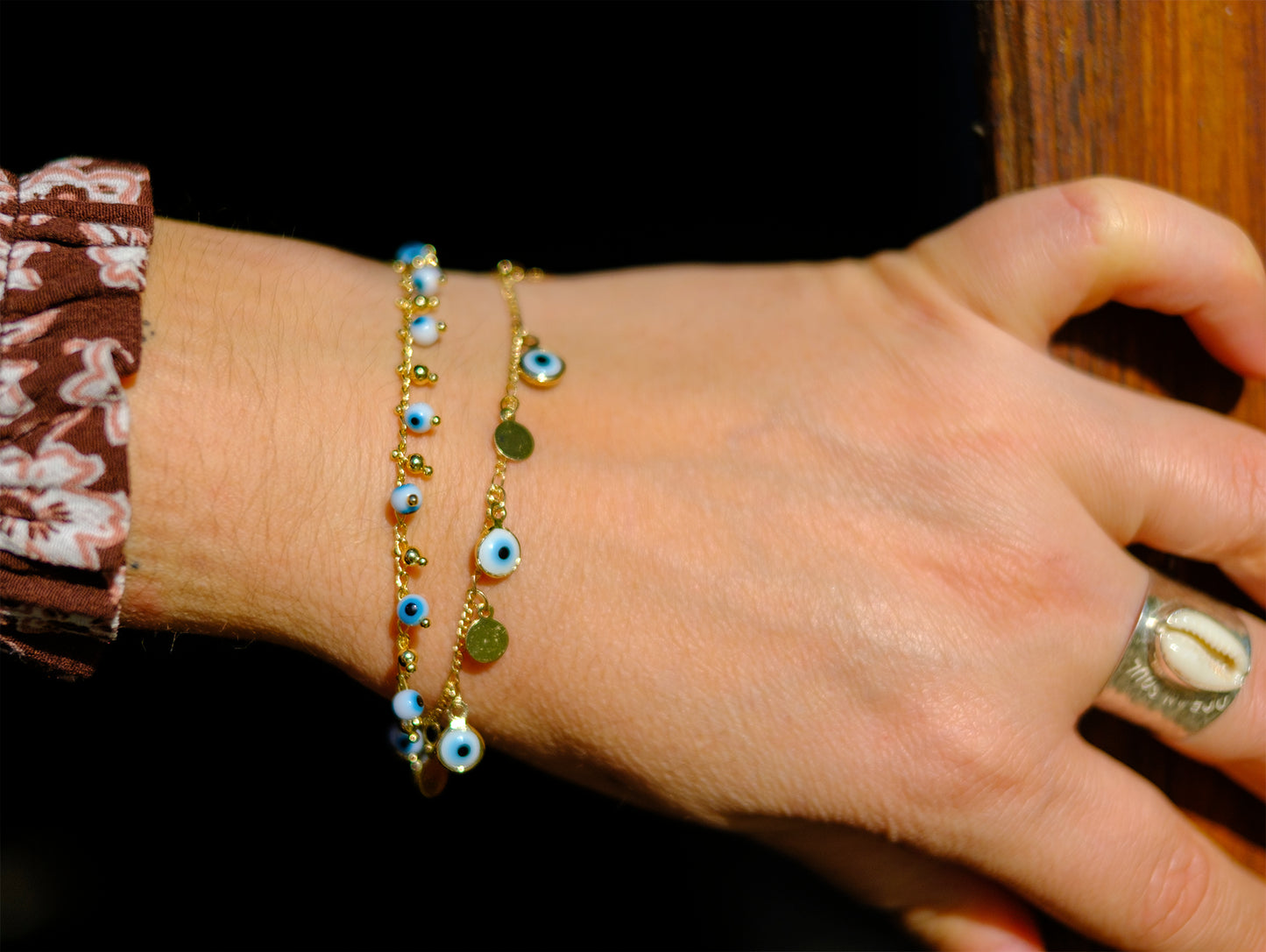 Bracelet femme chaine oeil + chaine d'extension en acier inoxydable - caurisandco