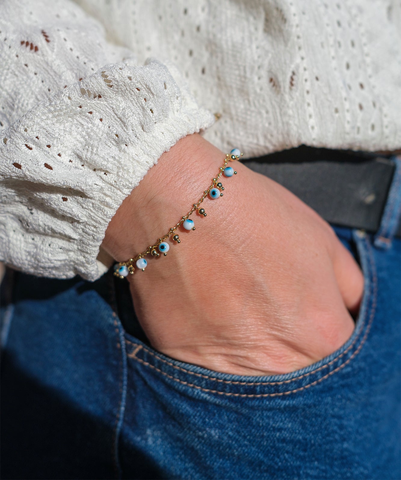 Bracelet femme chaine oeil + chaine d'extension en acier inoxydable - caurisandco