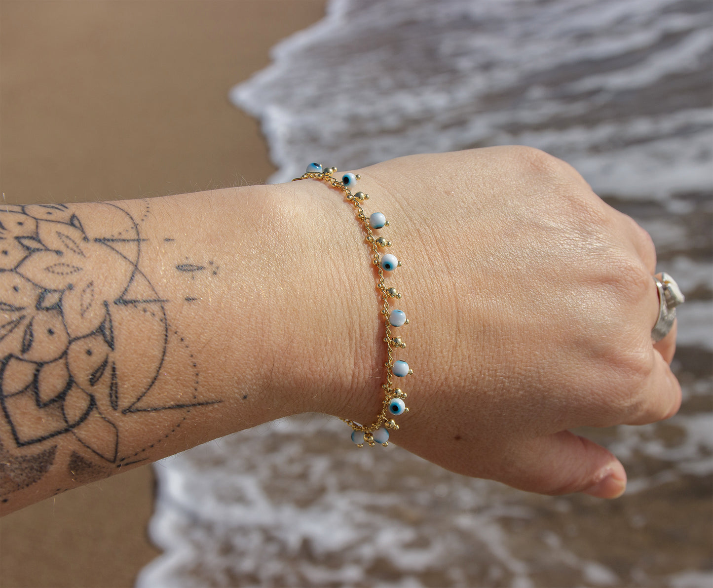 Bracelet femme chaine oeil + chaine d'extension en acier inoxydable - caurisandco