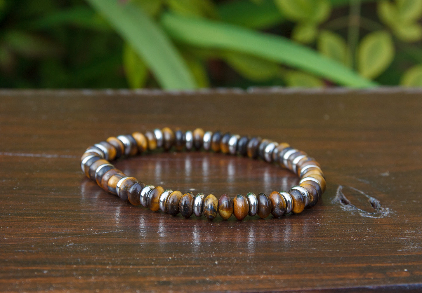 Bracelet perles en rondelle d'oeil de tigre de 6 mm