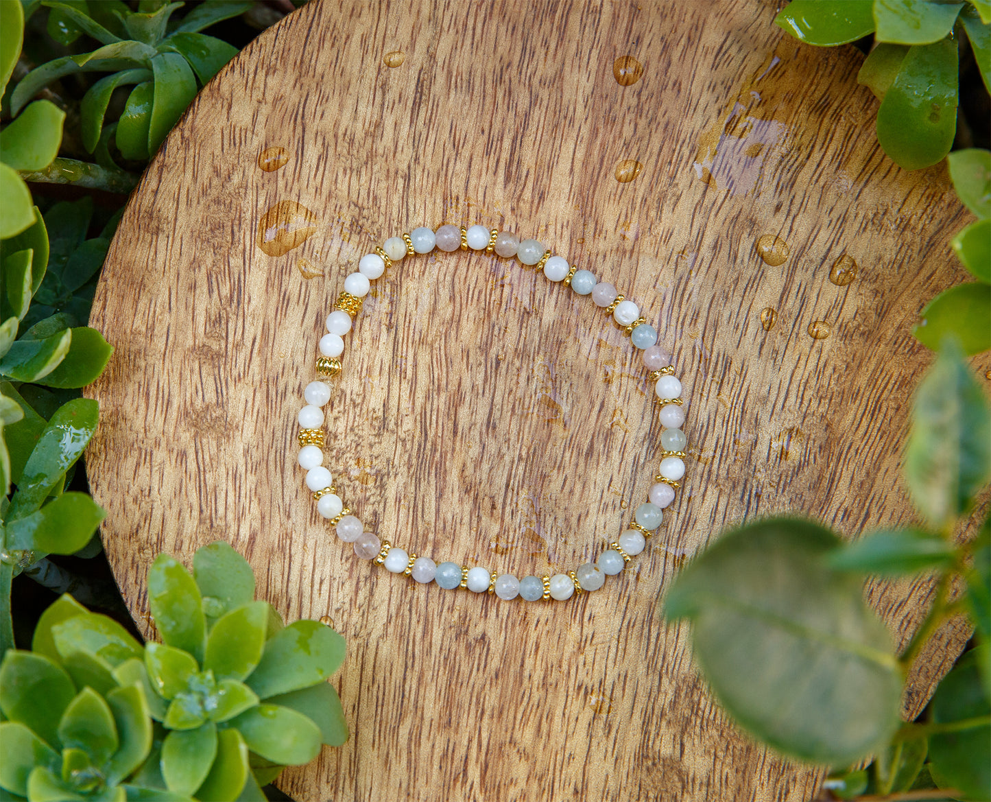 Bracelet perle femme nacre morganite 4mm