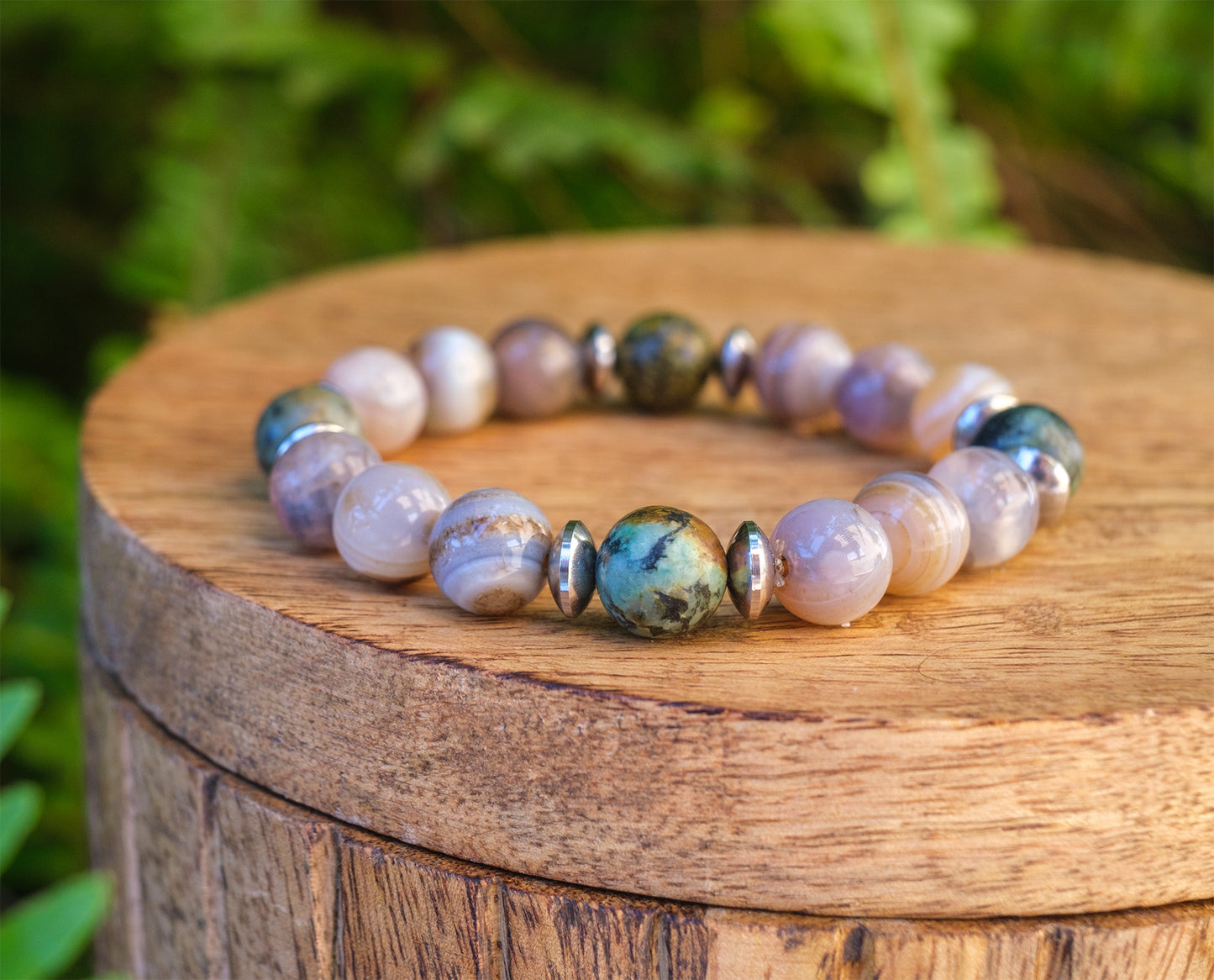 bracelet homme agate du Botswana et turquoise d'afrique 10mm - caurisandco