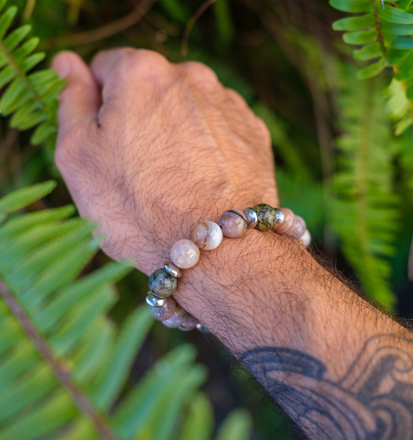 bracelet homme agate du Botswana et turquoise d'afrique 10mm - caurisandco