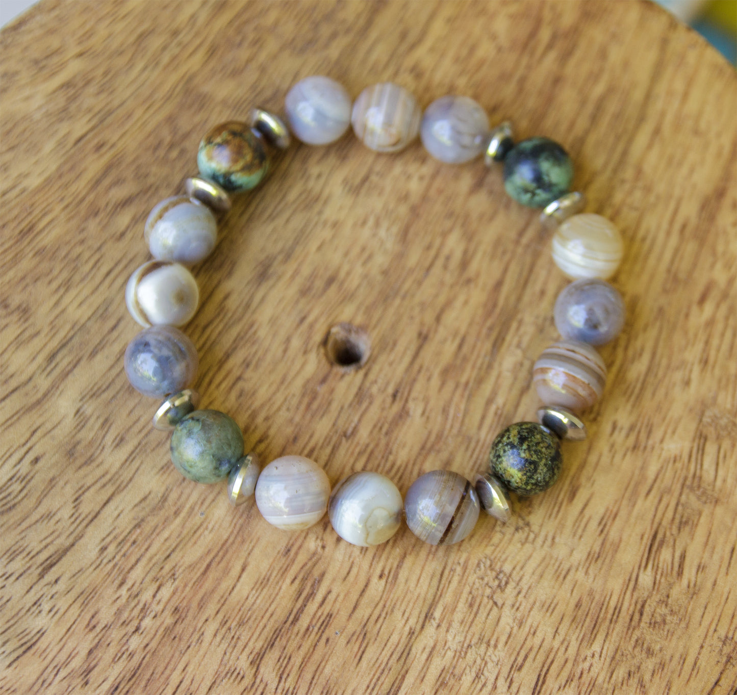 bracelet homme agate du Botswana et turquoise d'afrique 10mm - caurisandco