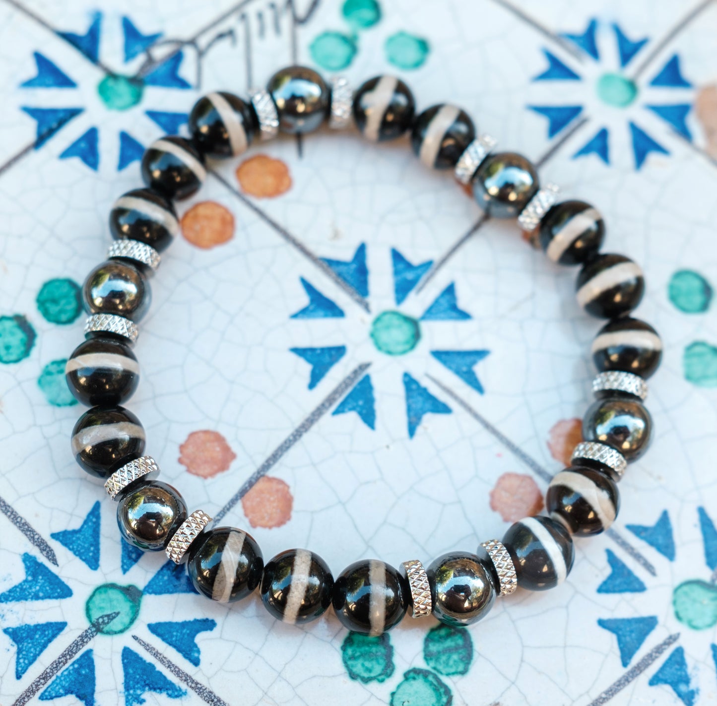 bracelet perles homme agate et hematite 8mm - caurisandco