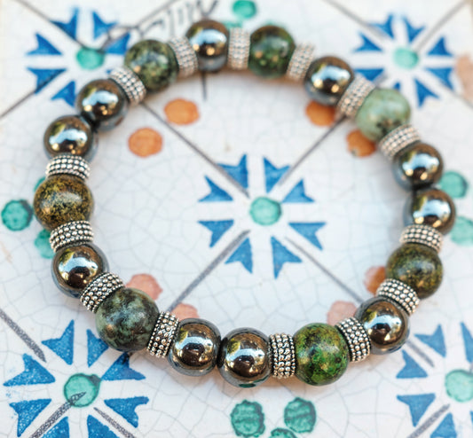 bracelet homme hematite et turquoise d'afrique 10 mm - caurisandco