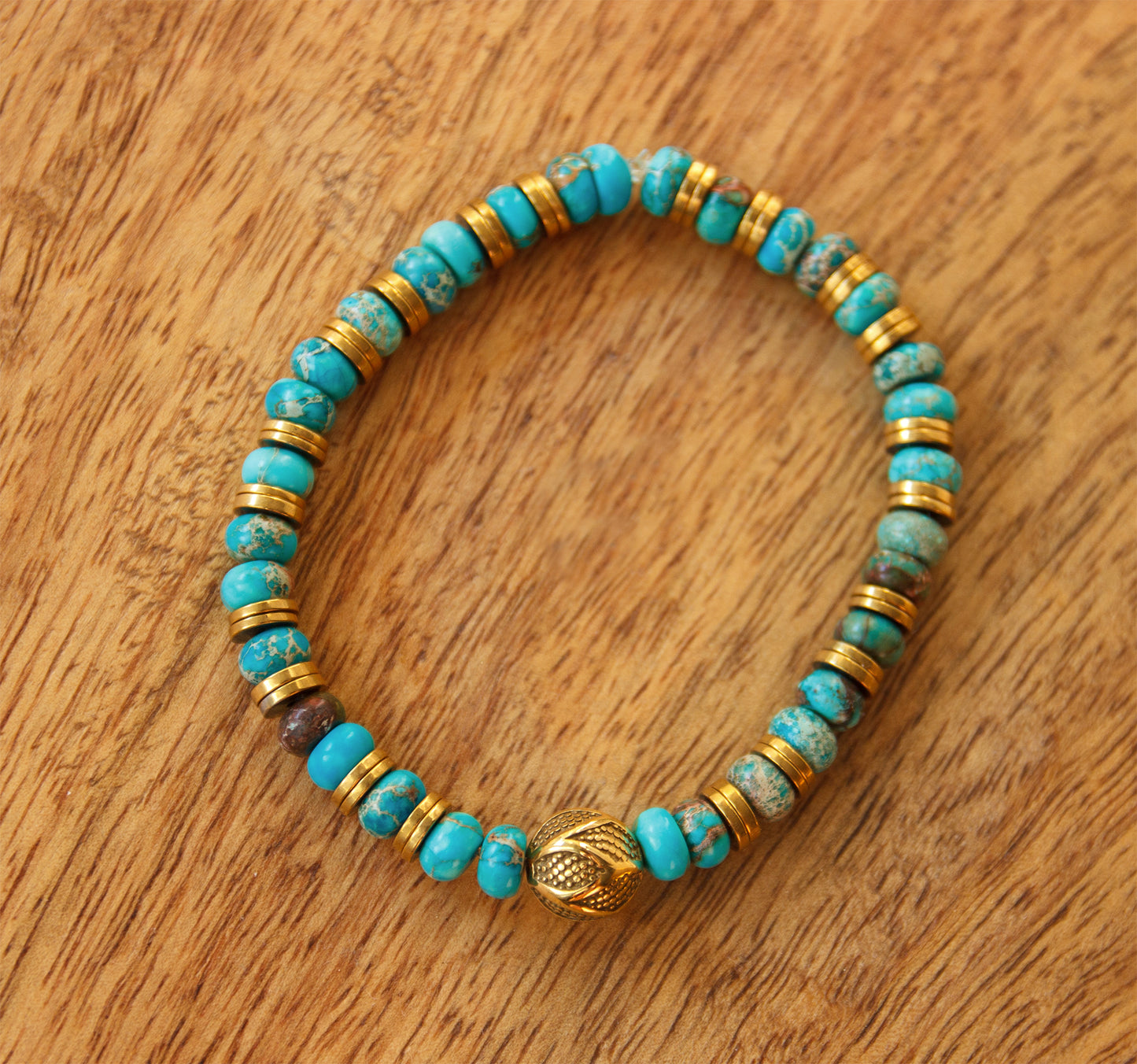 Bracelet homme en Pierres Naturelles – Jaspe Océan & Perle Antique