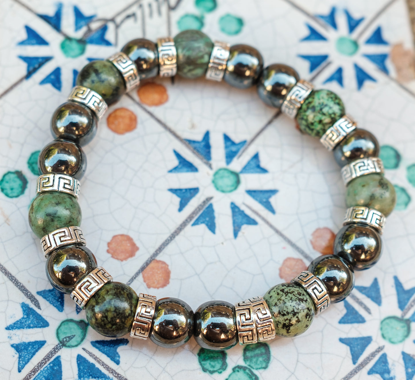 Bracelet homme hematite et turquoise d'afrique 10 mm - caurisandco