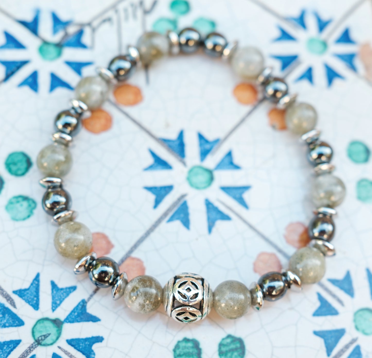 bracelet homme labradorite 8mm et hematite 6 mm - caurisandco