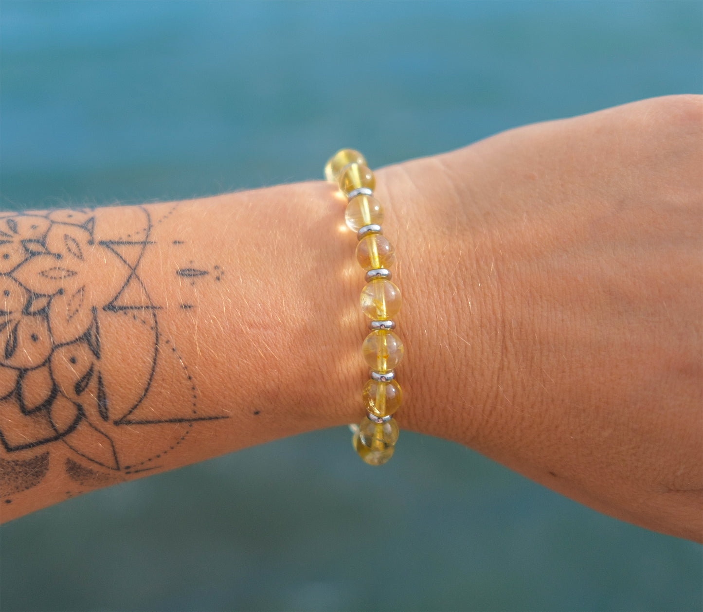 bracelet perle femme en citrine 8 mm