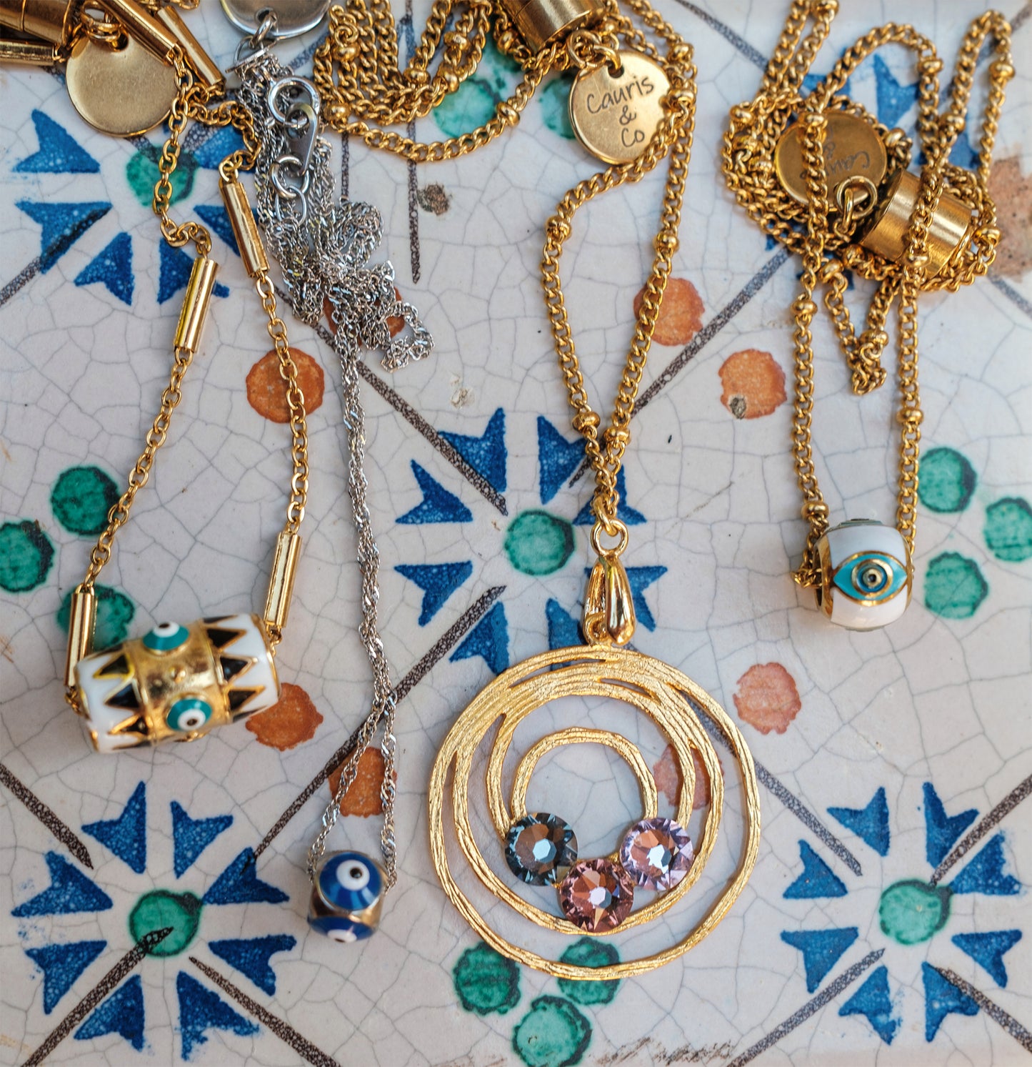 Collier femme en argent 925 et perle oeil bleu marine - caurisandco