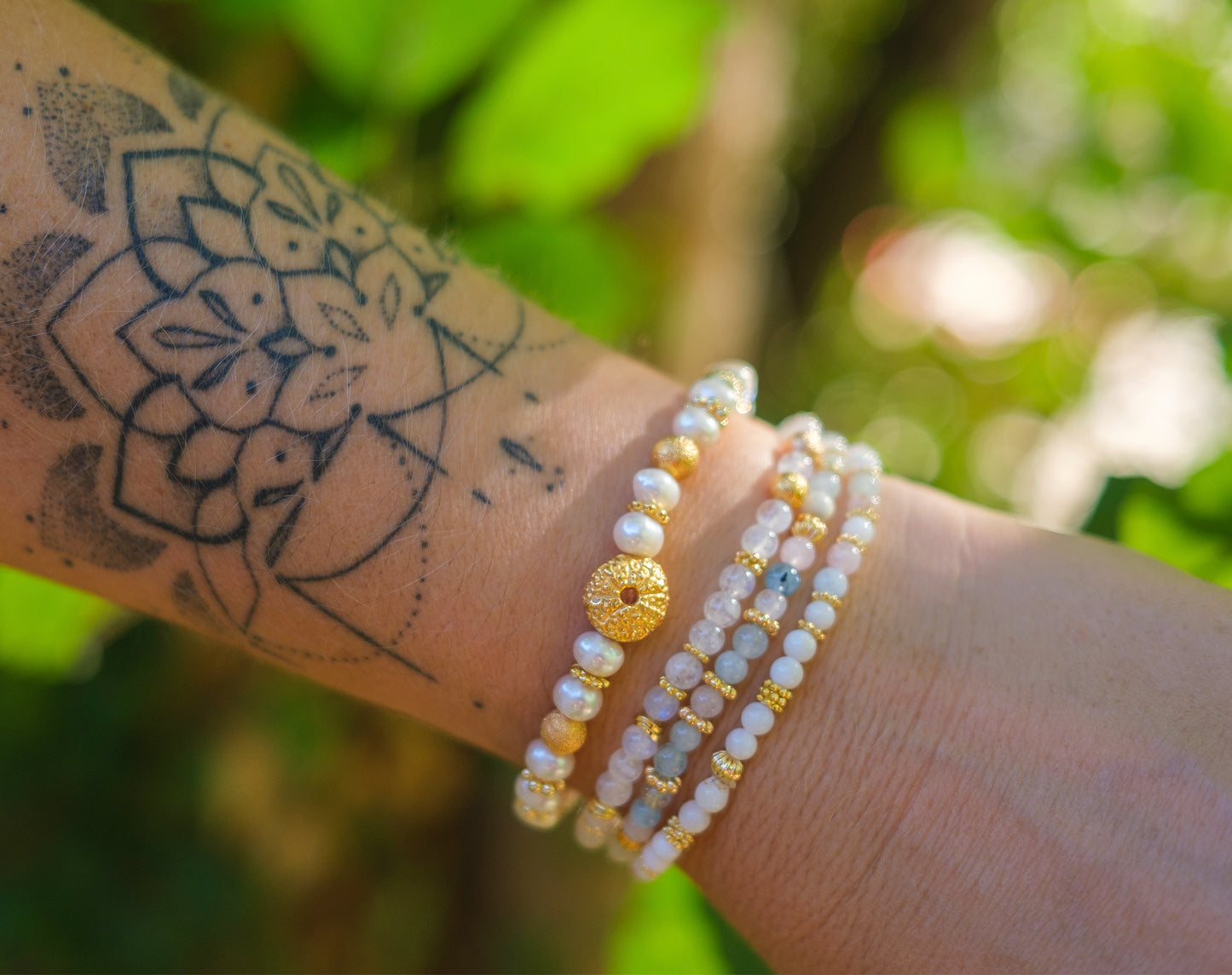 Bracelet perle femme nacre morganite 4mm