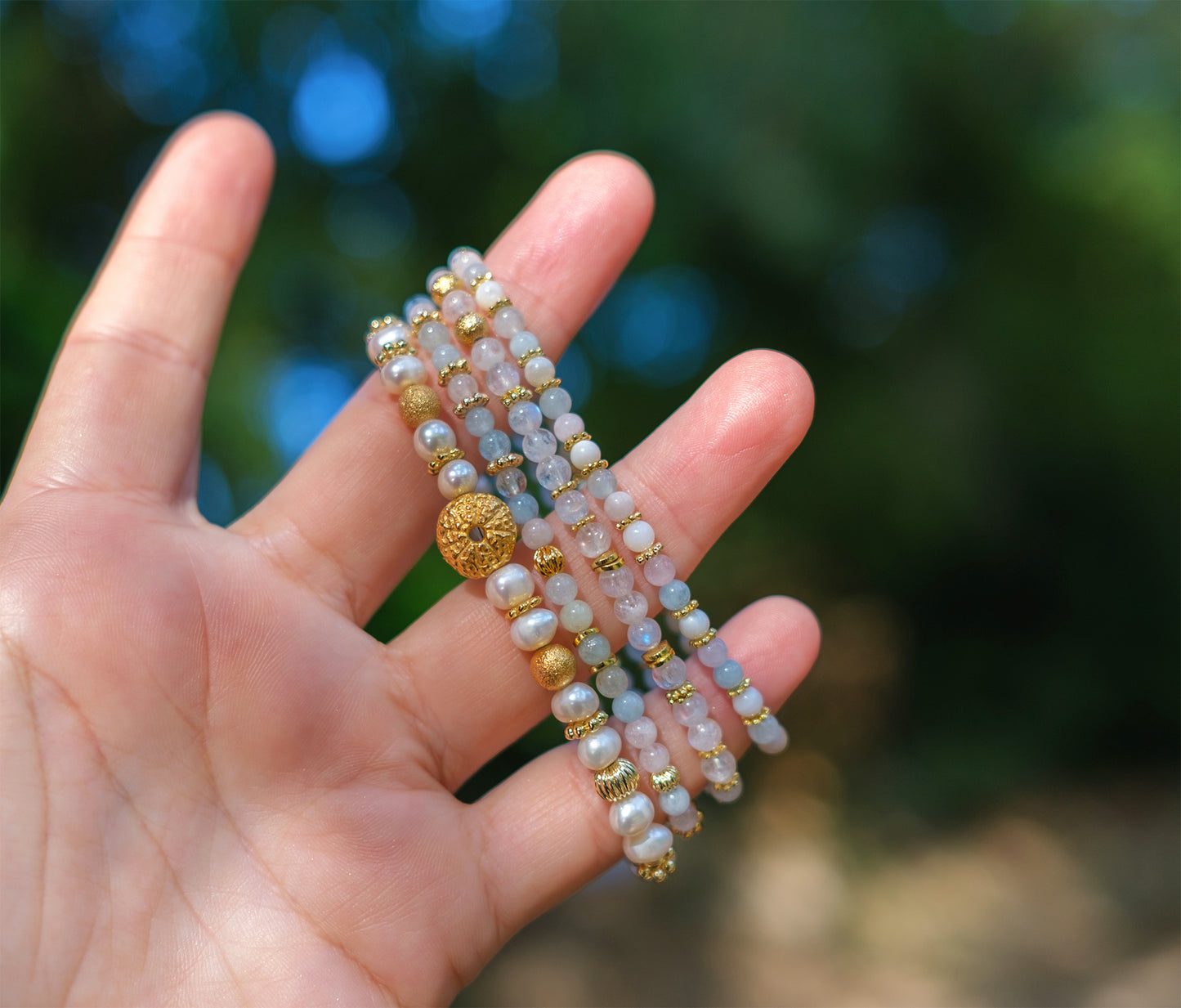 Bracelet perle femme pierre de lune (moonstone) 4 mm