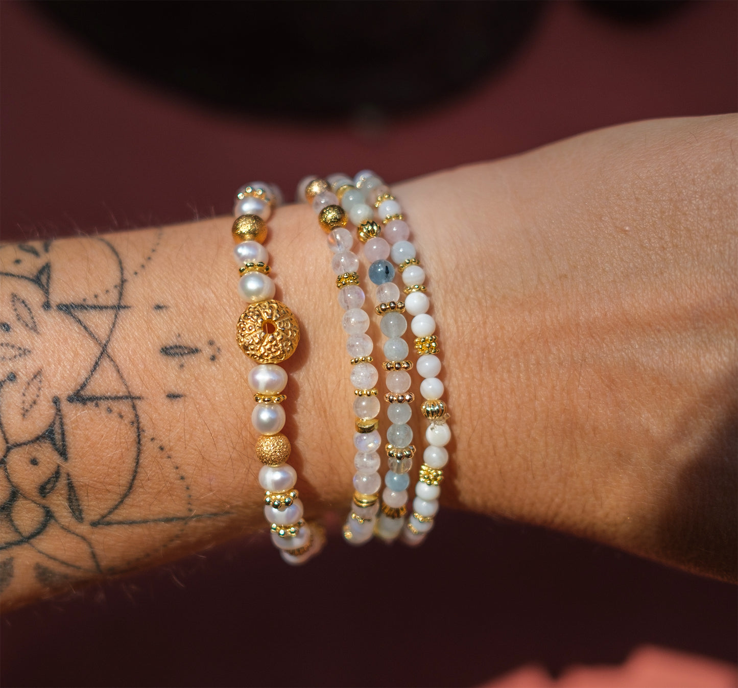 Bracelet perle femme nacre morganite 4mm