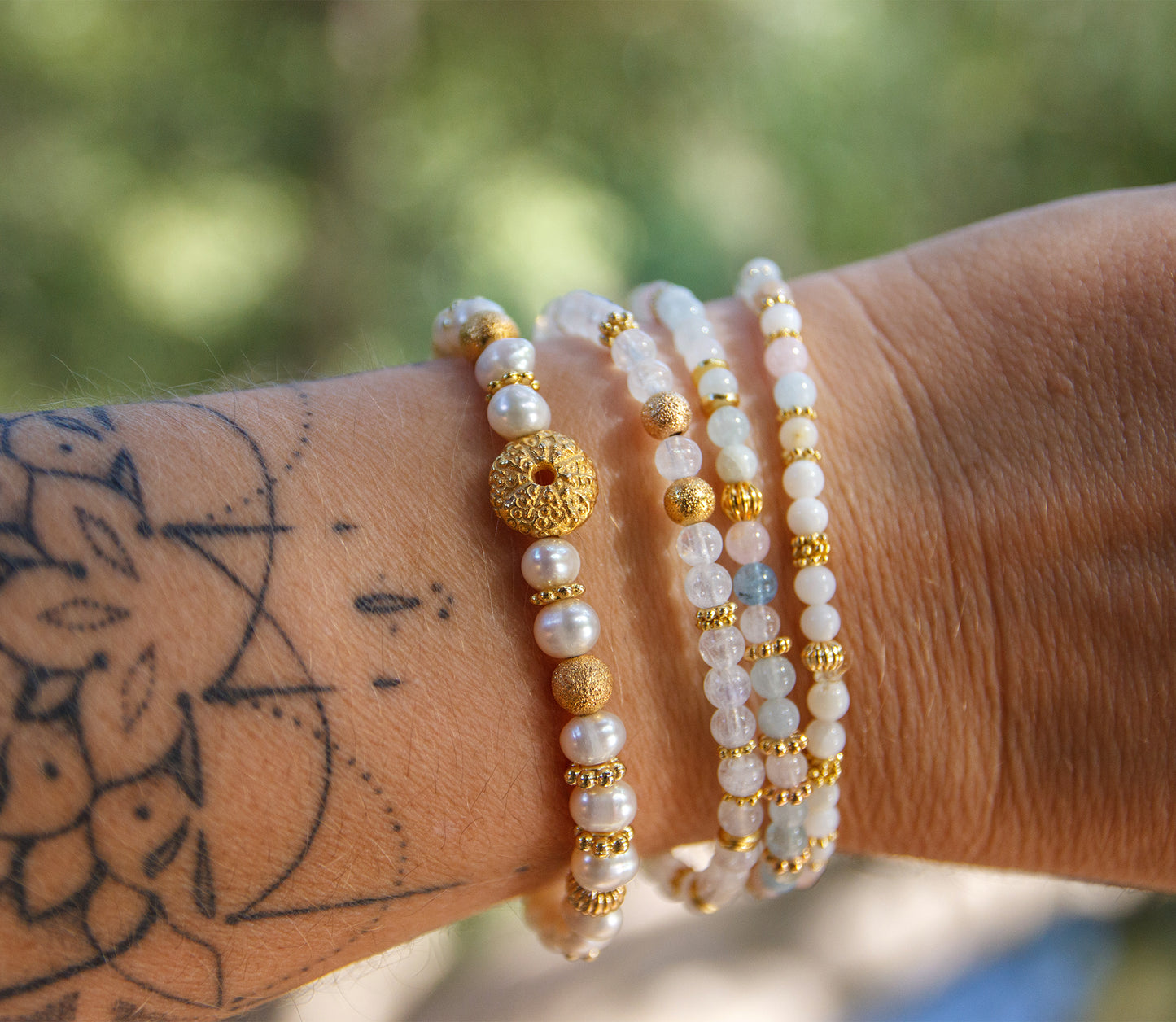Bracelet perle femme nacre morganite 4mm