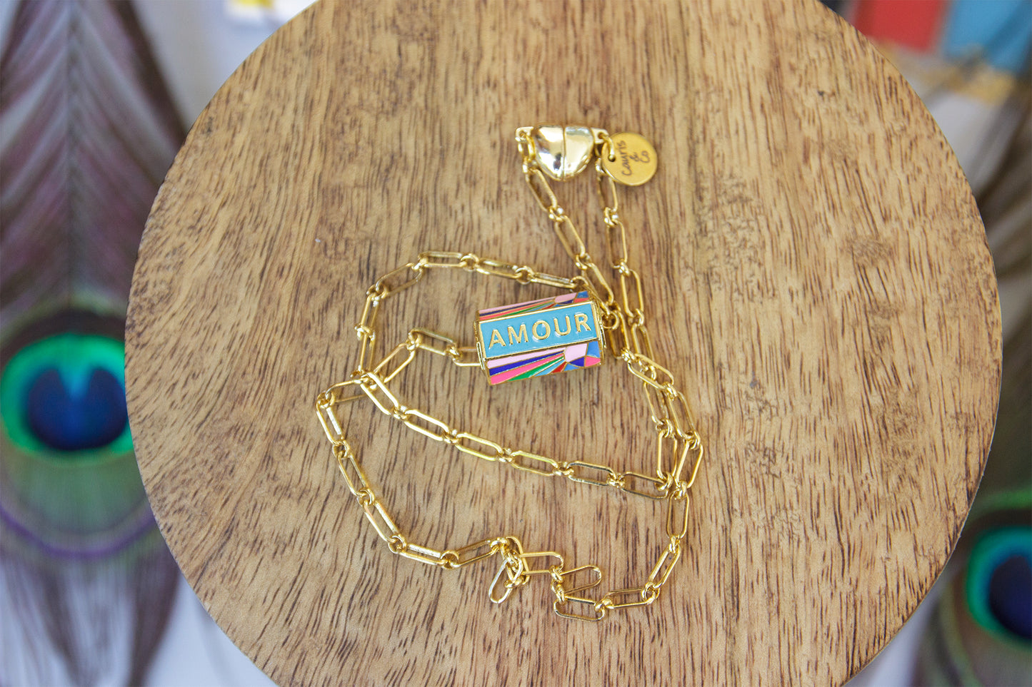 collier femme talisman " amour " et chaine acier inox