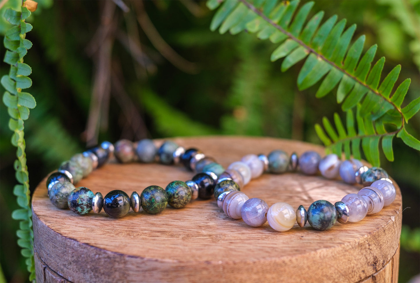 bracelet homme agate du Botswana et turquoise d'afrique 10mm - caurisandco