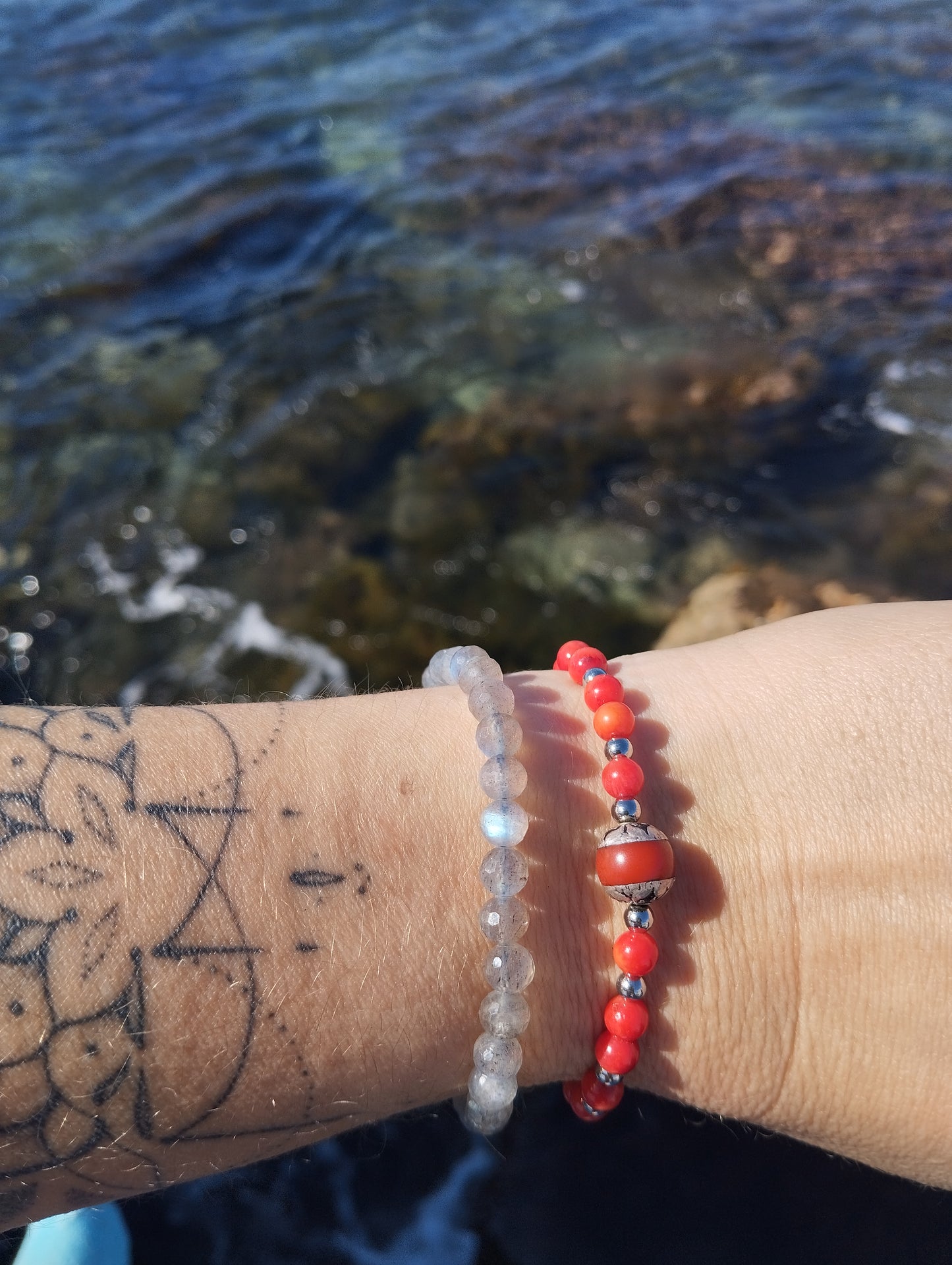Bracelet femme perles labradorite facettée 6 mm (réservé Ségolène)