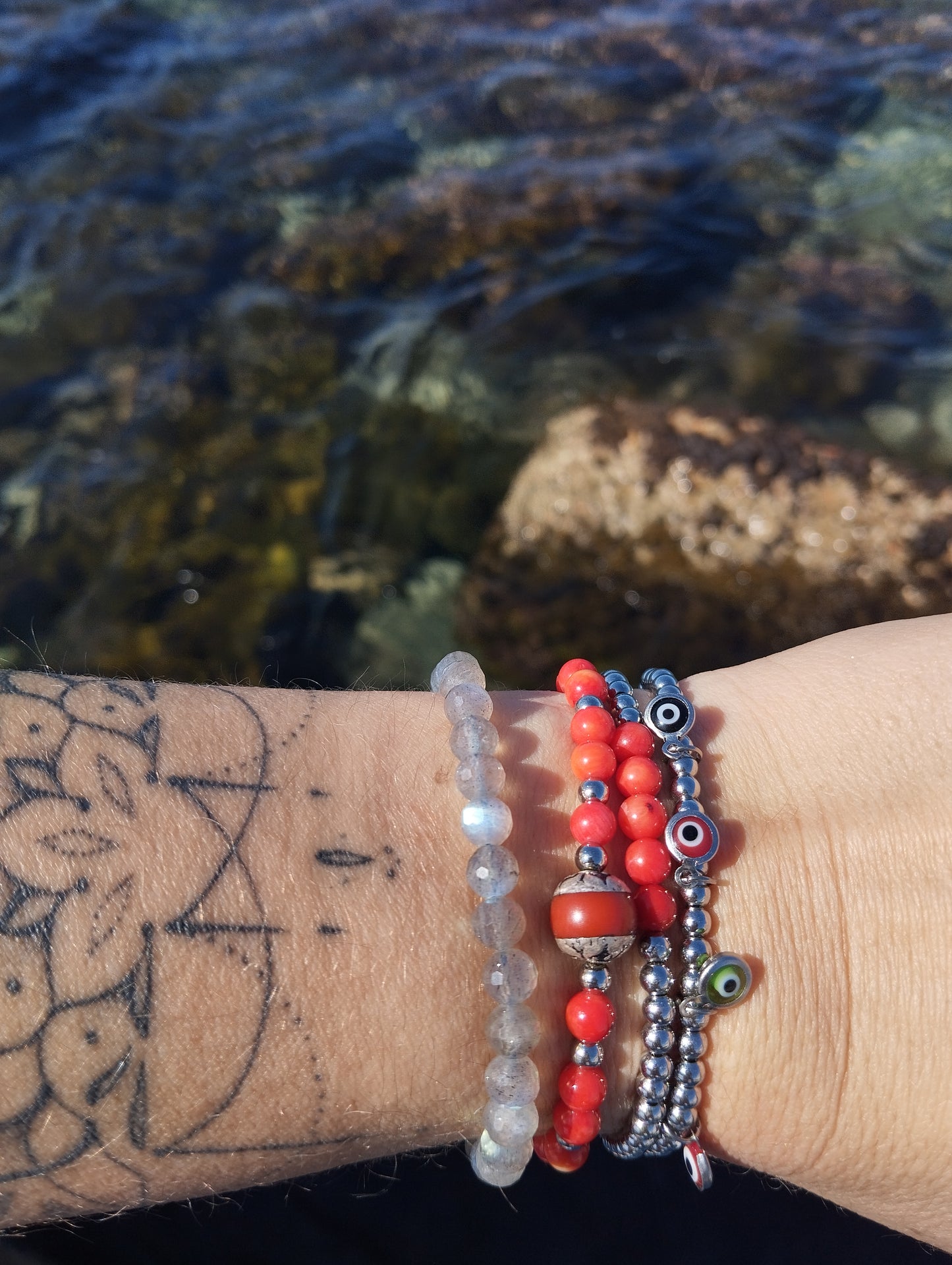 Bracelet femme perles labradorite facettée 6 mm (réservé Ségolène)