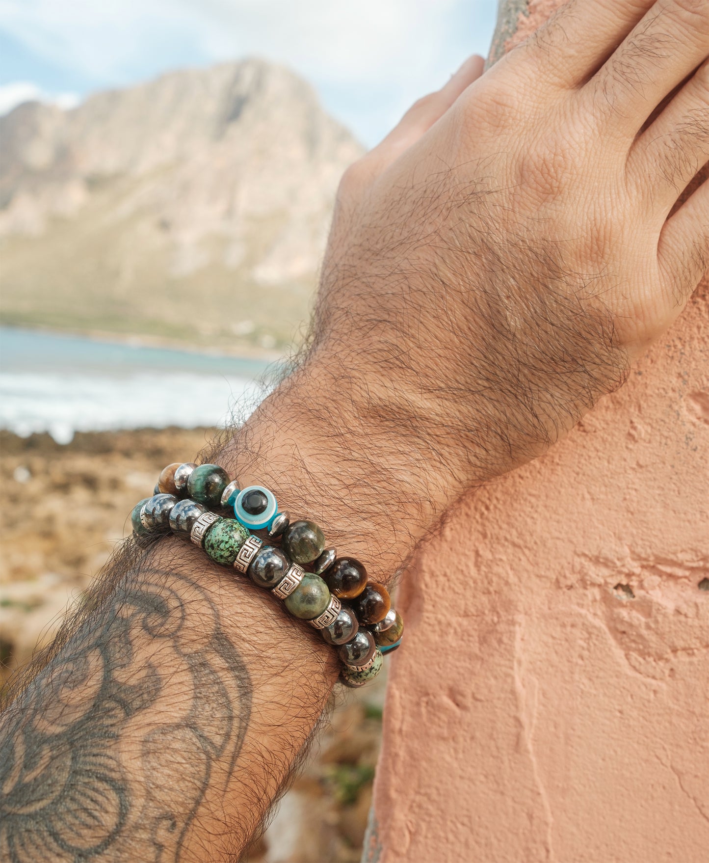 Bracelet homme hematite et turquoise d'afrique 10 mm - caurisandco