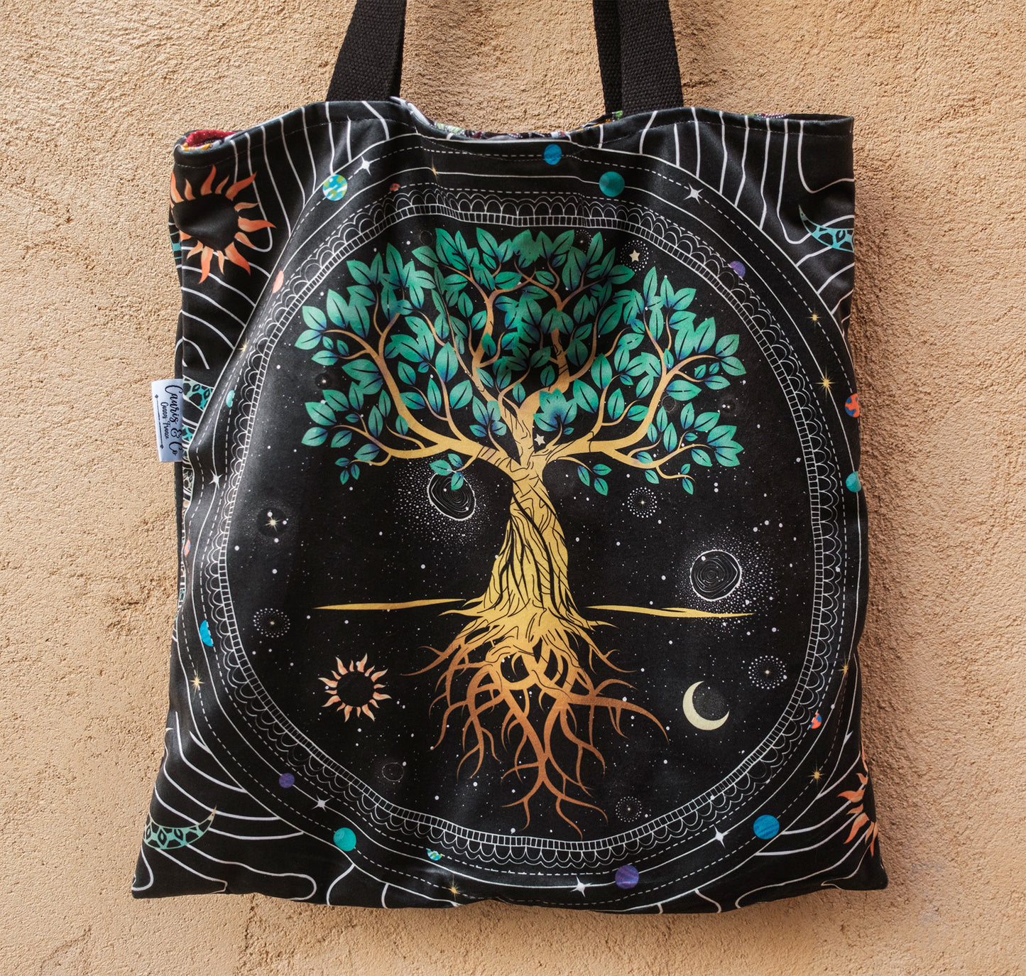 Sac tote bag arbre de vie mystique 42*42cm - caurisandco