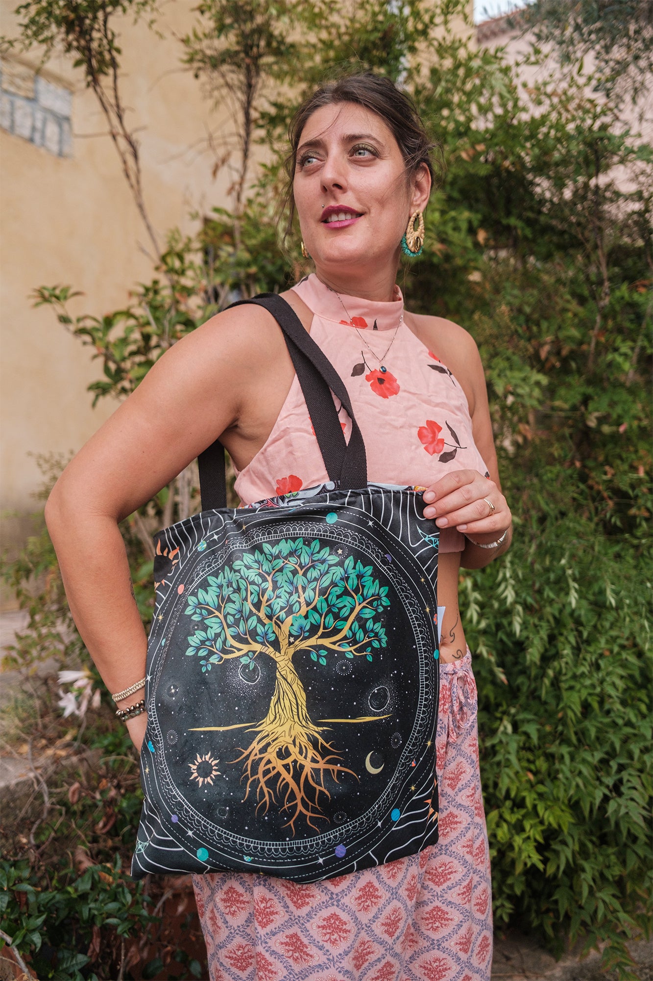 Sac tote bag arbre de vie mystique 42*42cm - caurisandco