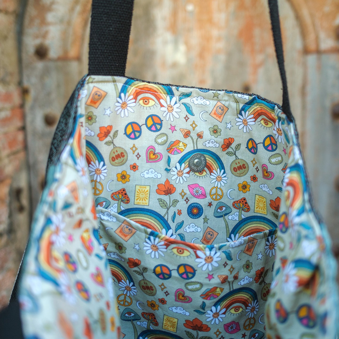 sac tote bag Frida verso mandala 45*45 cm doublure coton hippie fait main PIECE UNIQUE - caurisandco