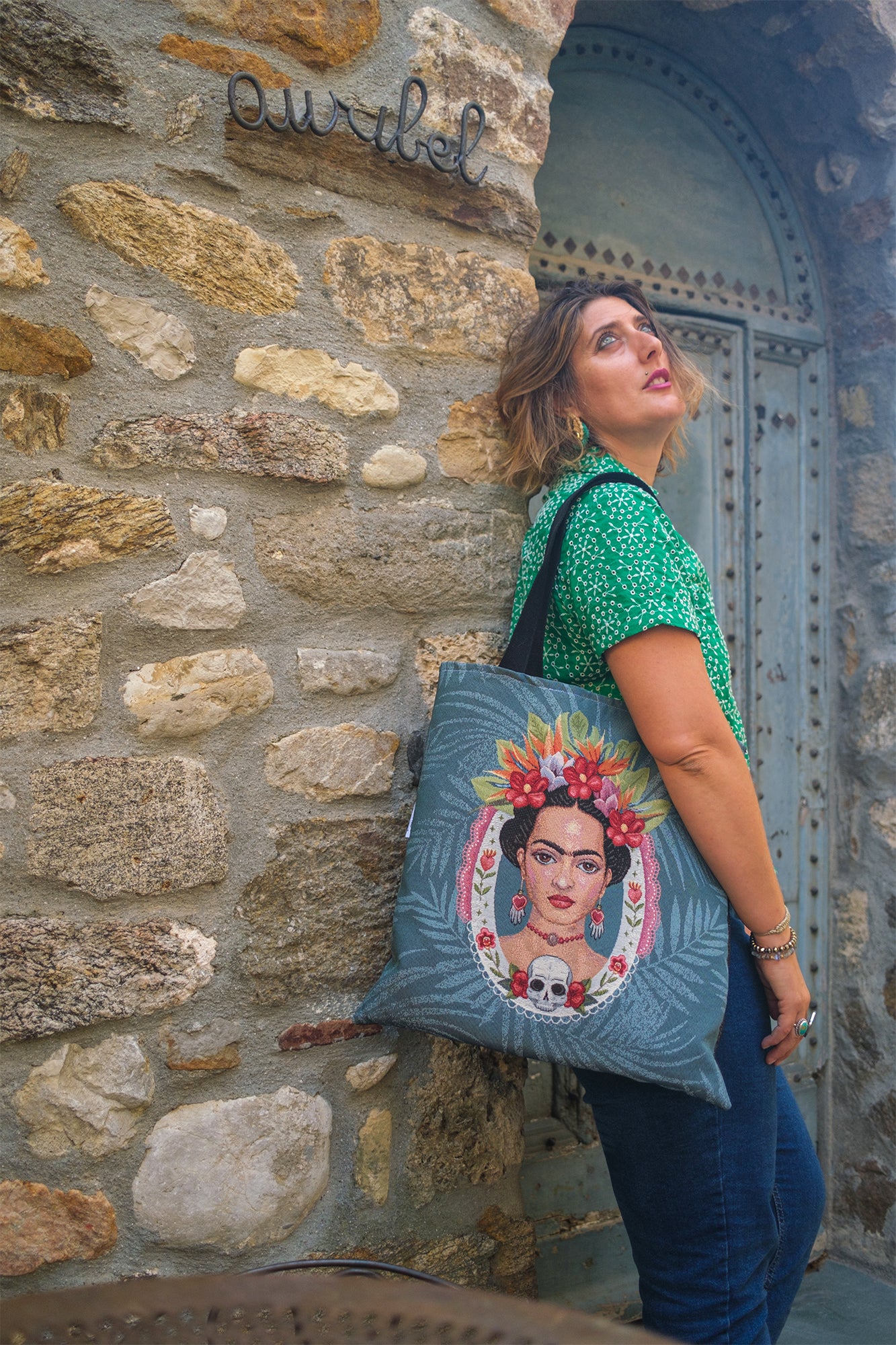 sac tote bag Frida verso mandala 45*45 cm doublure coton hippie fait main PIECE UNIQUE - caurisandco