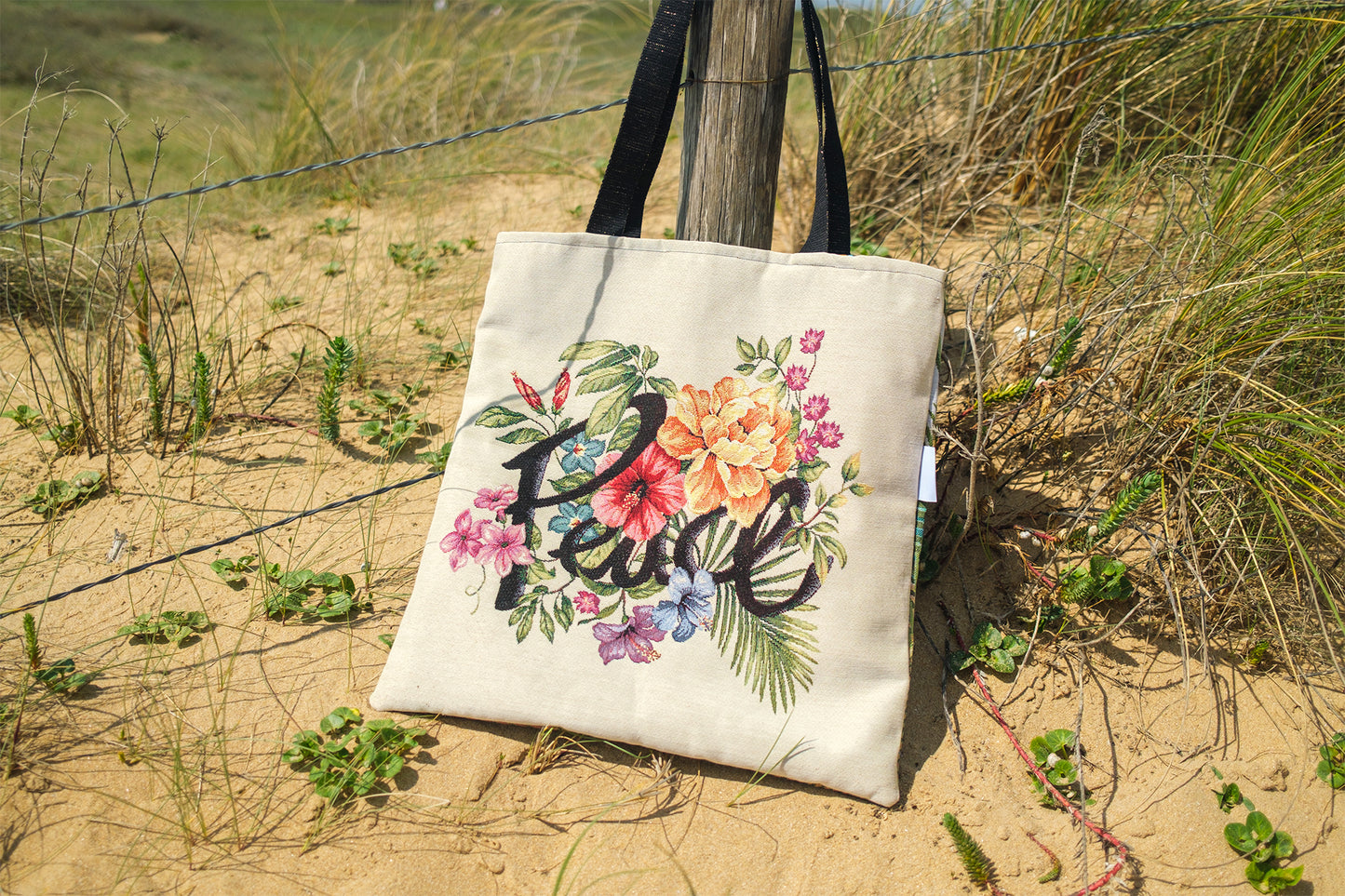 Sac tote bag summer time peace 47cm*47cm PIECE UNIQUE - caurisandco