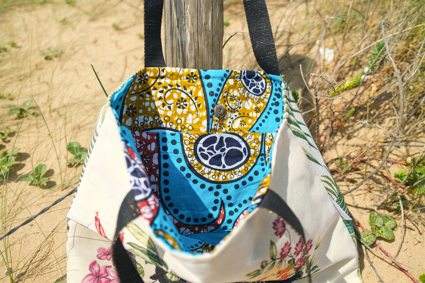 Sac tote bag summer time peace 47cm*47cm PIECE UNIQUE - caurisandco