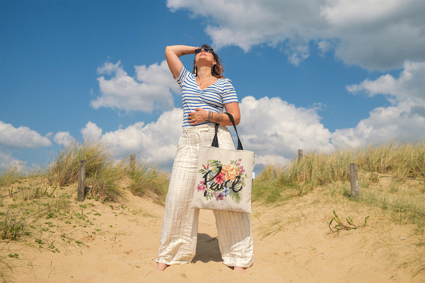 Sac tote bag summer time peace 47cm*47cm PIECE UNIQUE - caurisandco