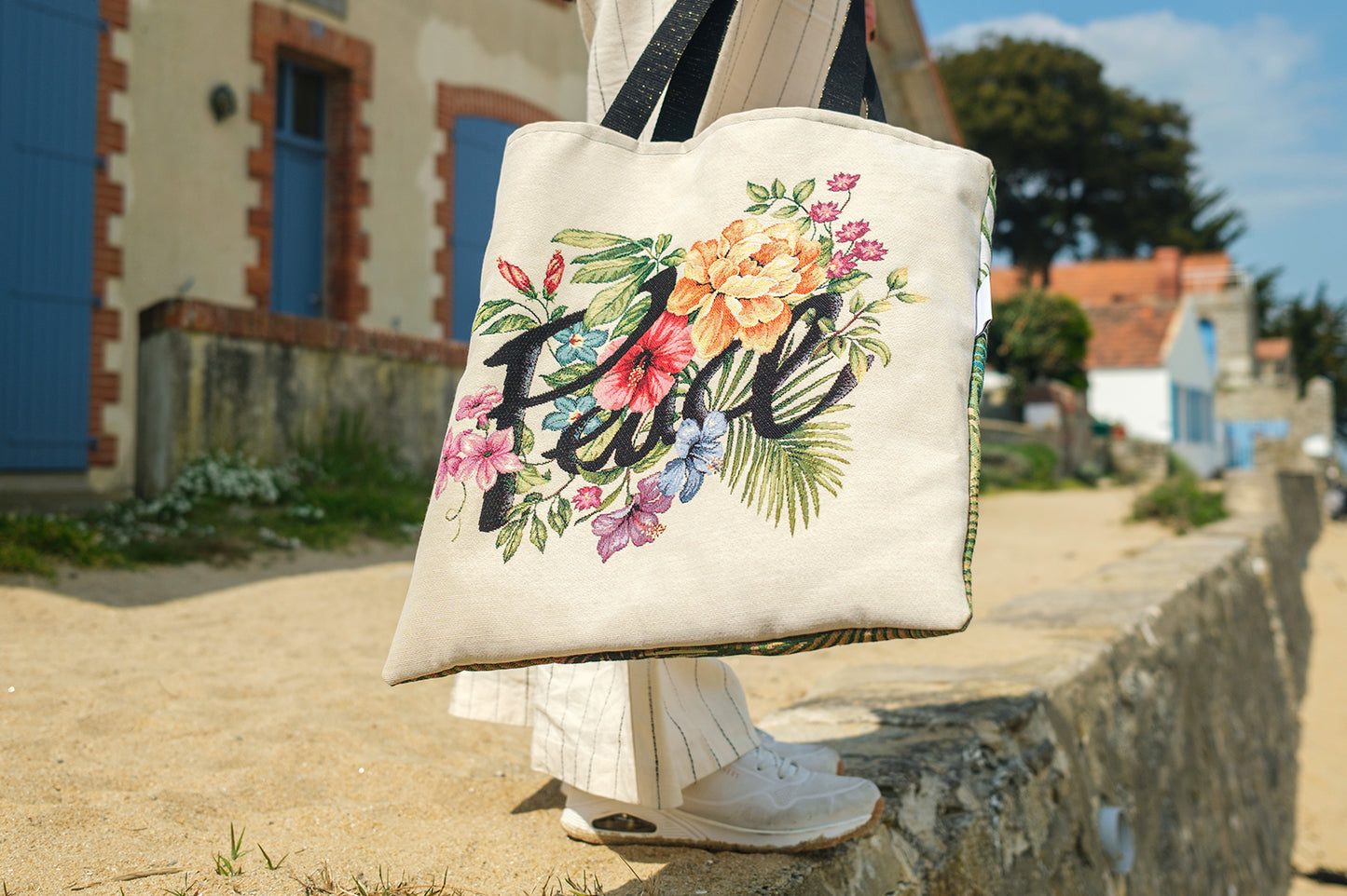 Sac tote bag summer time peace 47cm*47cm PIECE UNIQUE - caurisandco