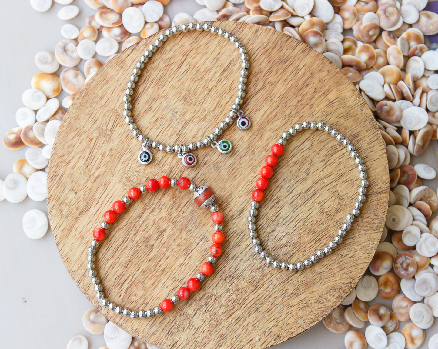 bracelet en acier inoxydable et pendentifs oeil