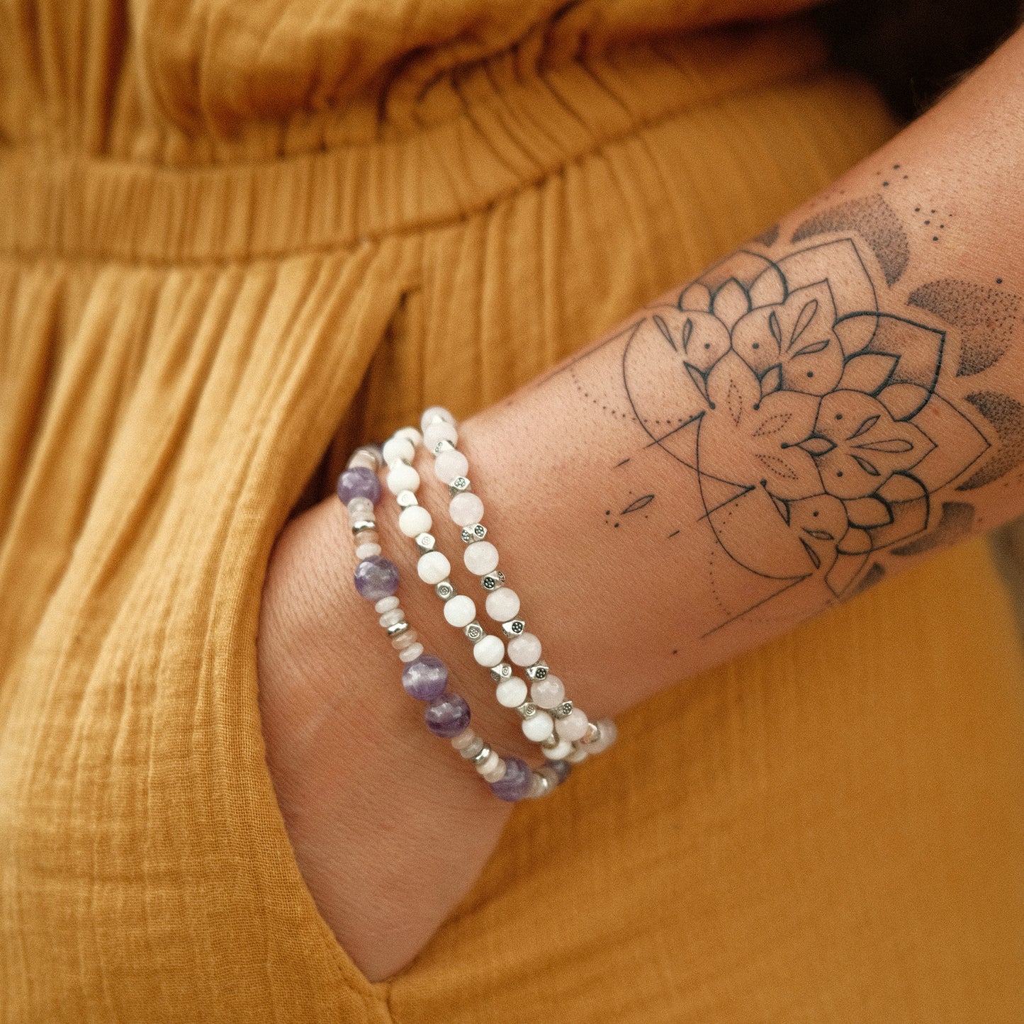 bracelet améthyste quartz rose fait main - caurisandco