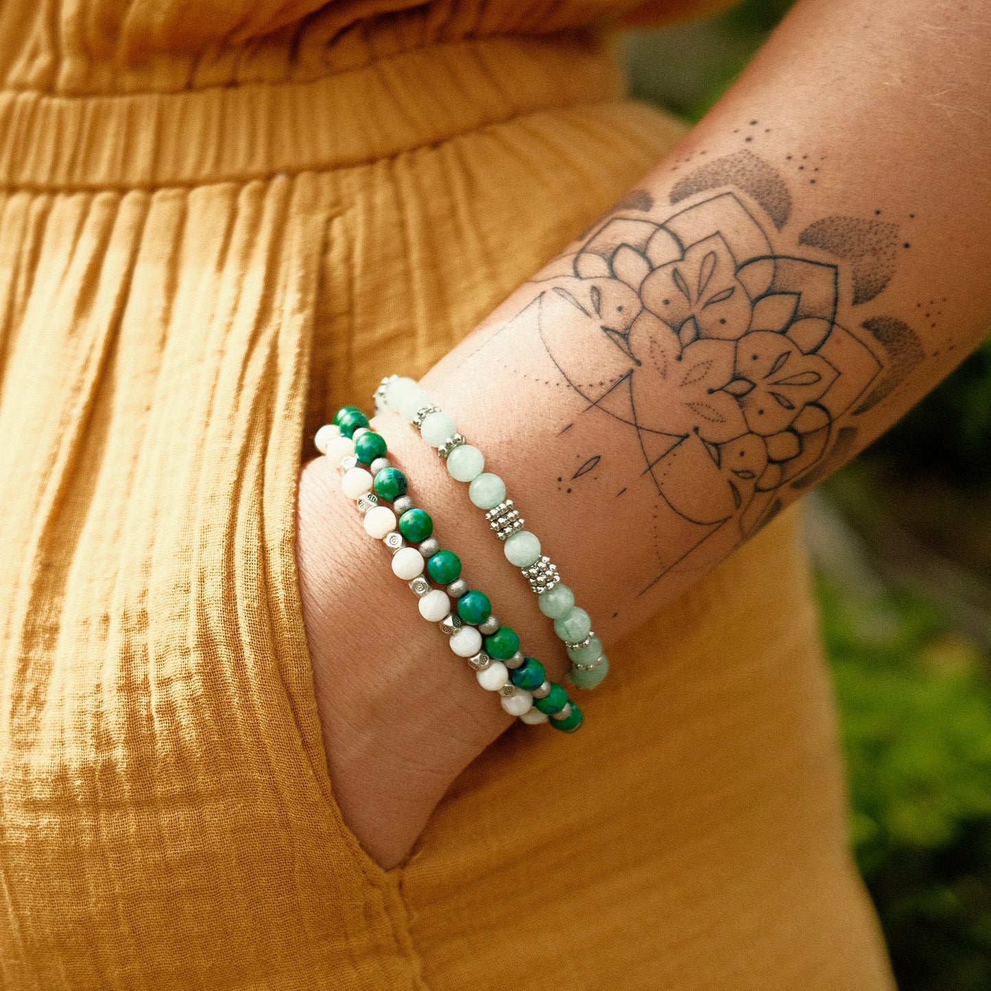 bracelet chrysocolle acier inox fait main piece unique - caurisandco