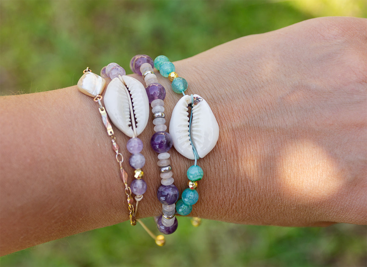 bracelet améthyste quartz rose fait main - caurisandco