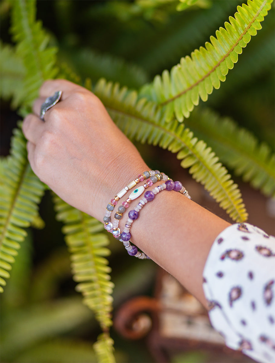 bracelet améthyste quartz rose fait main - caurisandco