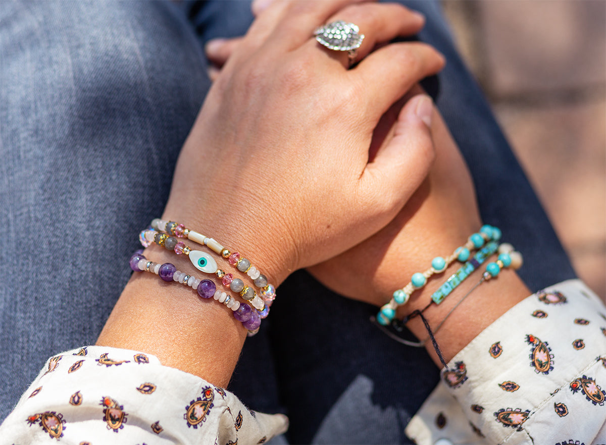 bracelet améthyste quartz rose fait main - caurisandco