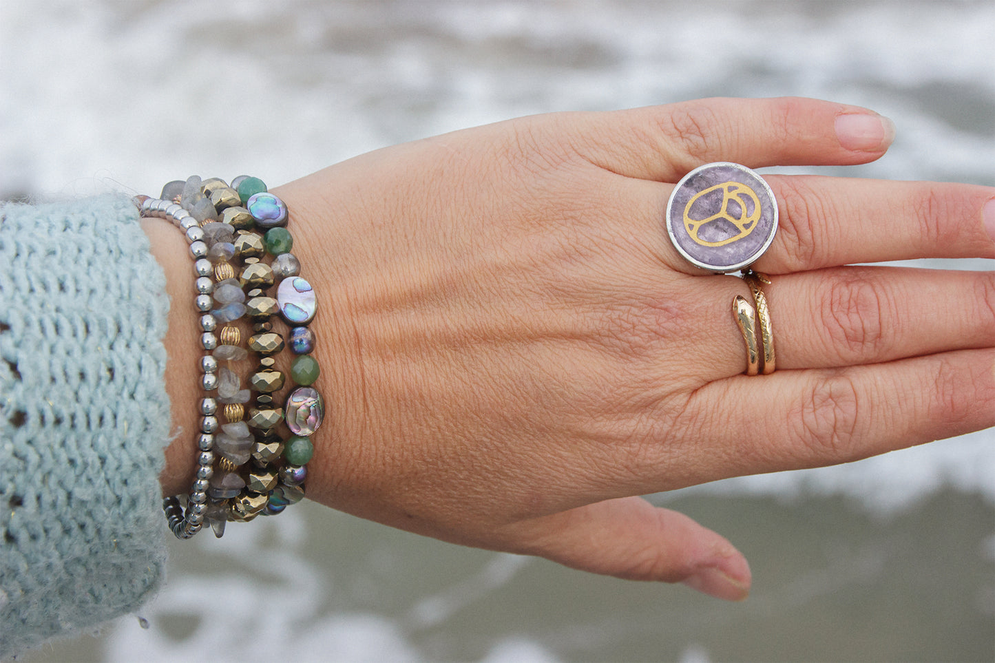 Bague en acier inoxydable et pierre gemme 20mm - caurisandco