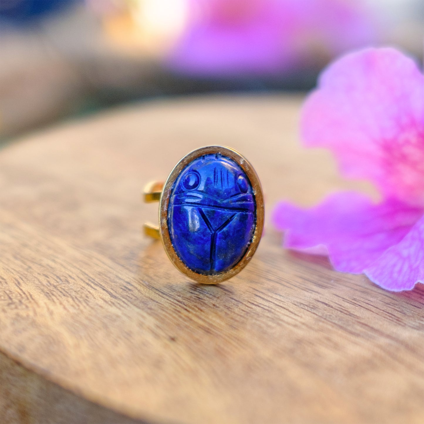 Bague en acier inoxydable doré et cabochon ovale 18*13mm - caurisandco