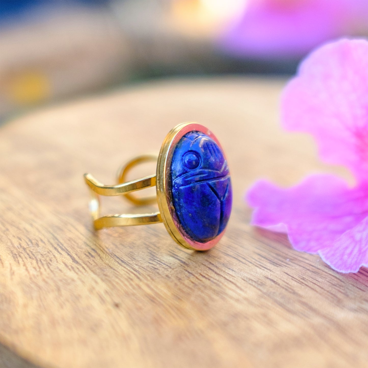 Bague en acier inoxydable doré et cabochon ovale 18*13mm - caurisandco