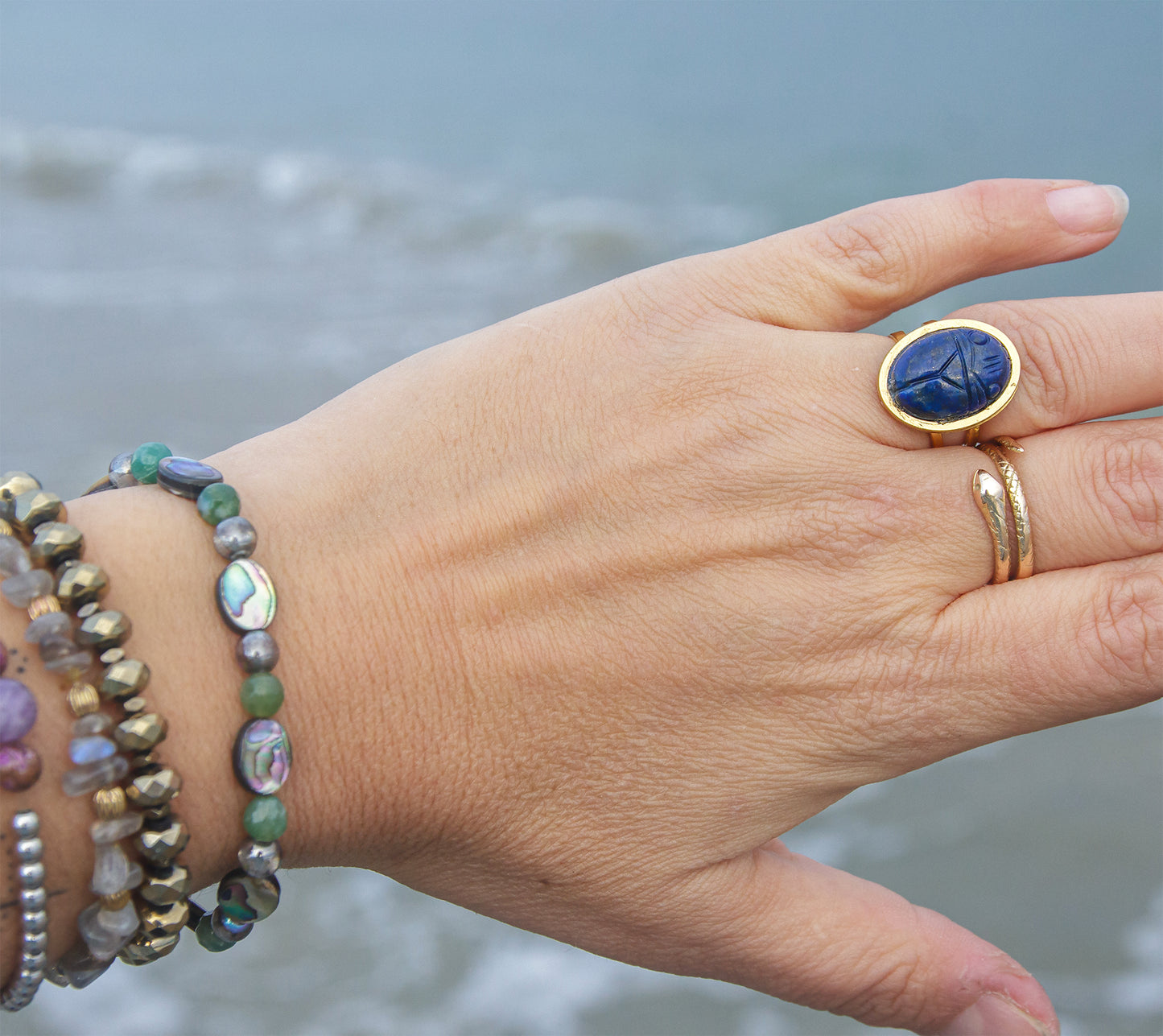 Bague en acier inoxydable doré et cabochon ovale 18*13mm - caurisandco