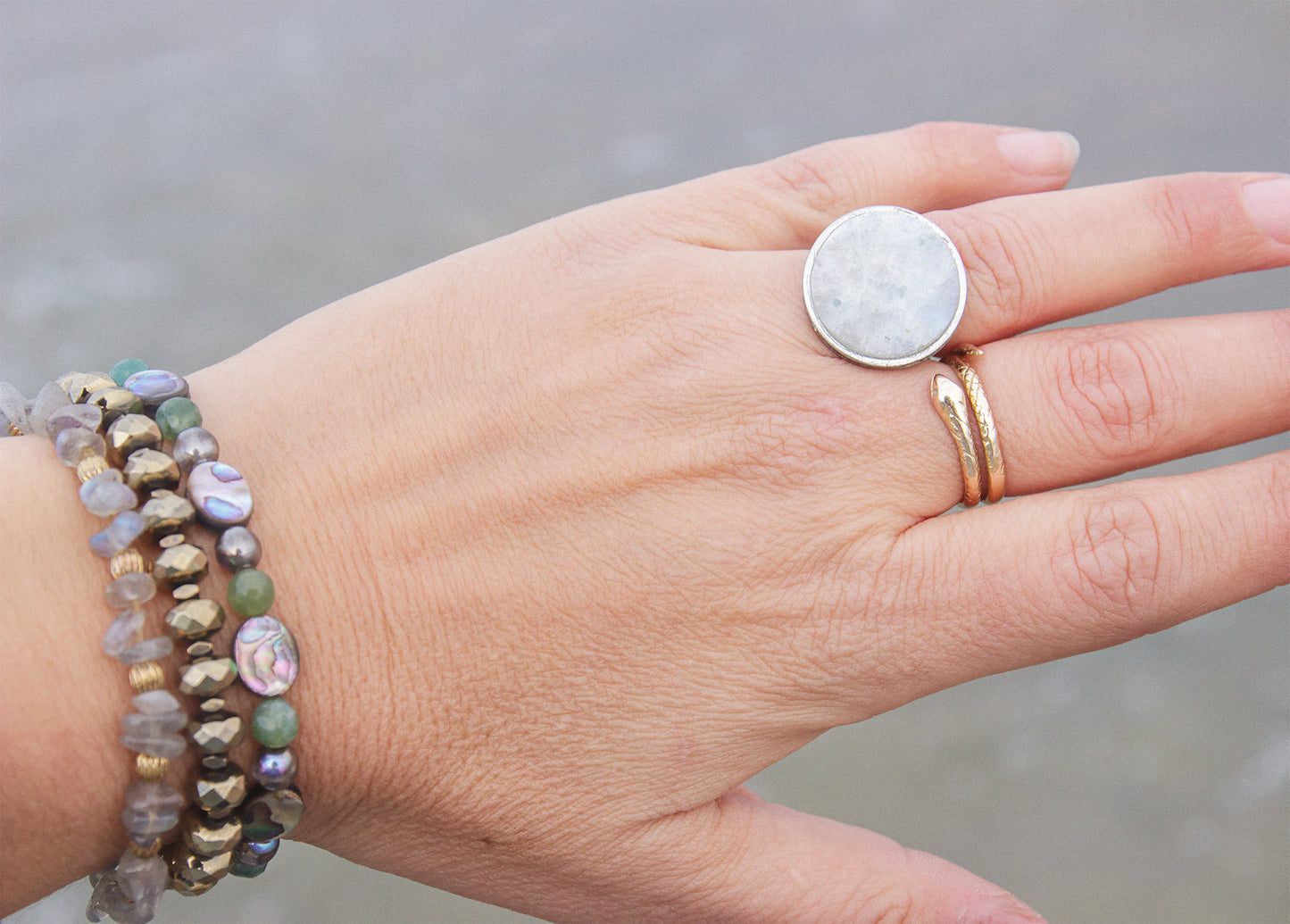Bague en acier inoxydable et pierre gemme 20mm - caurisandco