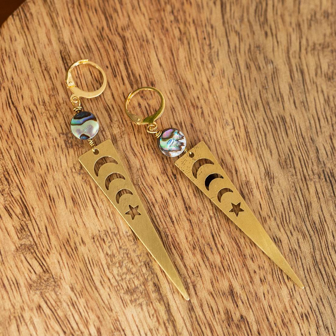 boucle d'oreille celeste avec abalone faite main - caurisandco