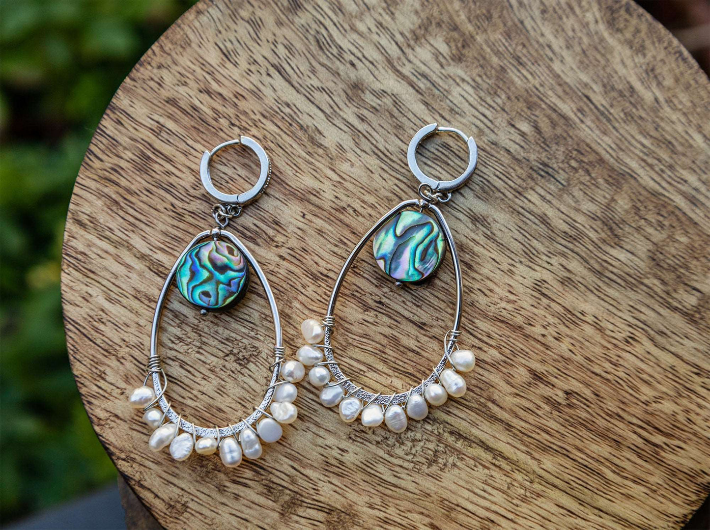 boucle d'oreille abalone et nacre faite main PIECE UNIQUE - caurisandco
